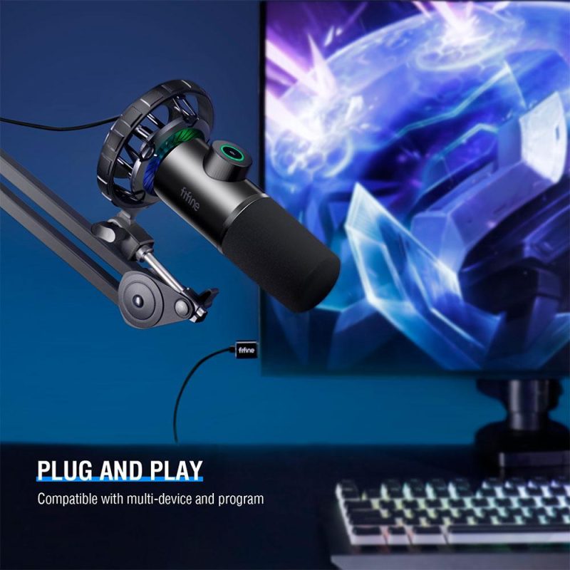 Микрофон със стойка FIFINE T658 Dynamic RGB - Black - Image 9