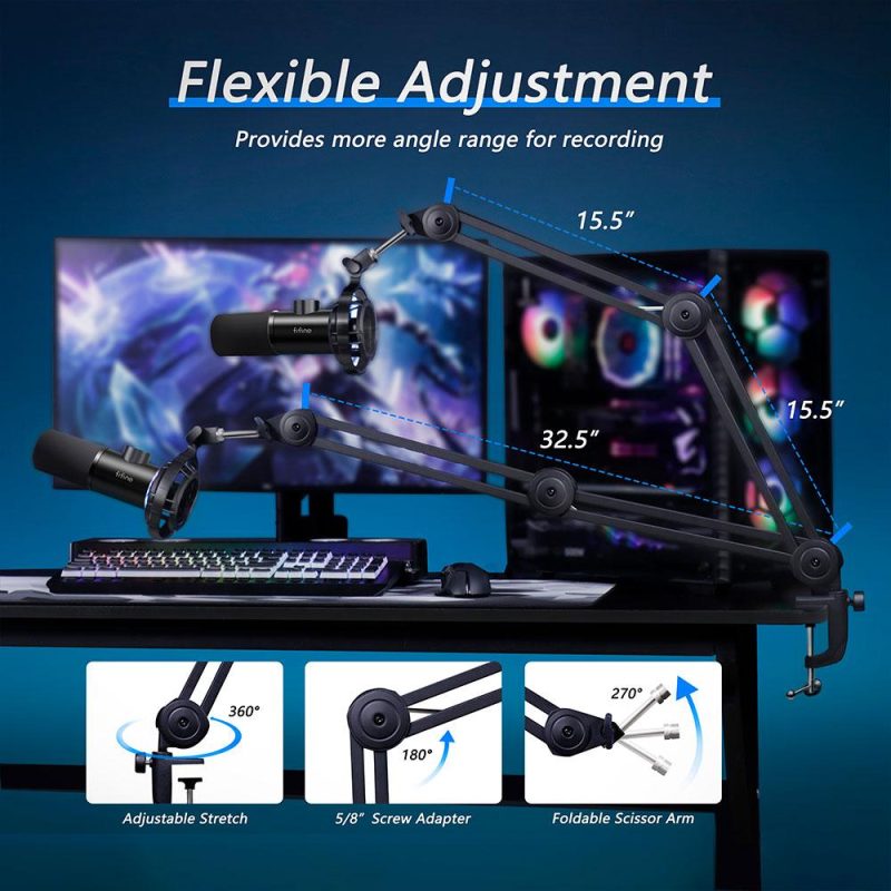 Микрофон със стойка FIFINE T658 Dynamic RGB - Black - Image 7