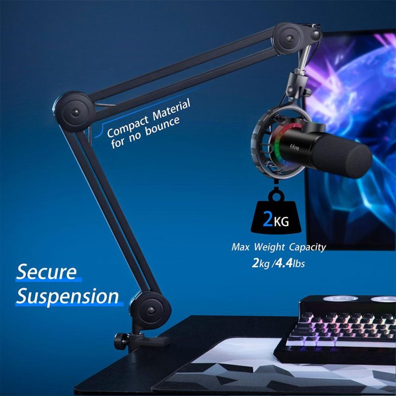 Микрофон със стойка FIFINE T658 Dynamic RGB - Black - Image 6
