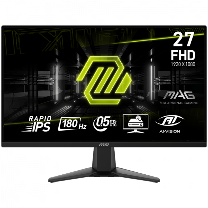 MSI MAG 275F Gaming Monitor, 27" 180Hz, FHD (1920x1080) 16:9, Rapid IPS, 0.5ms, 250nits, 1000:1, 178/178, AMD FreeSync, 1x DP, 2x HDMI, 3Y Warranty