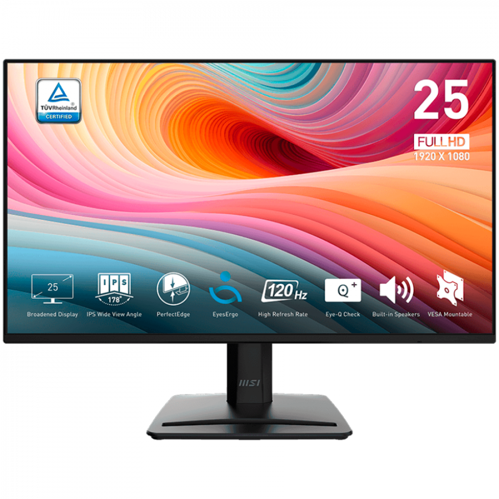 MSI PRO MP252 E2 Professional Business Monitor, 24.5" 120Hz, FHD (1920x1080) 16:9, IPS Anti-glare, 1ms/4ms, 300nits, 1500:1, 178/178, Adaptive-Sync, Tilt, Speakers, 1x HDMI, 1x DP, 1x Headphone-out, 3Y Warranty