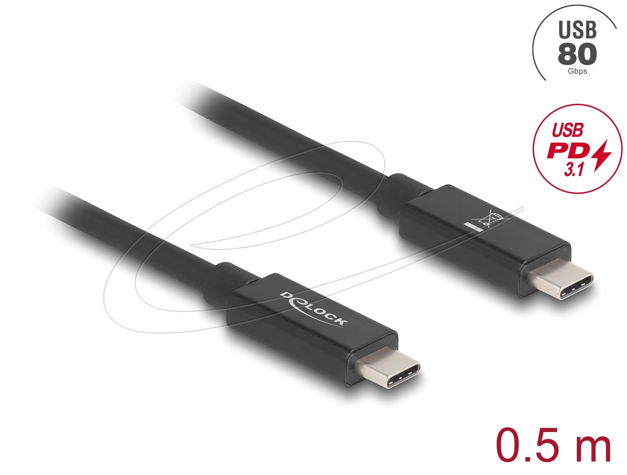 Delock Кабел E-Marker USB-C, 80 Gbps, 16K 60 Hz, PD 3.1 240 W, 0.5 m, черен - Image 2