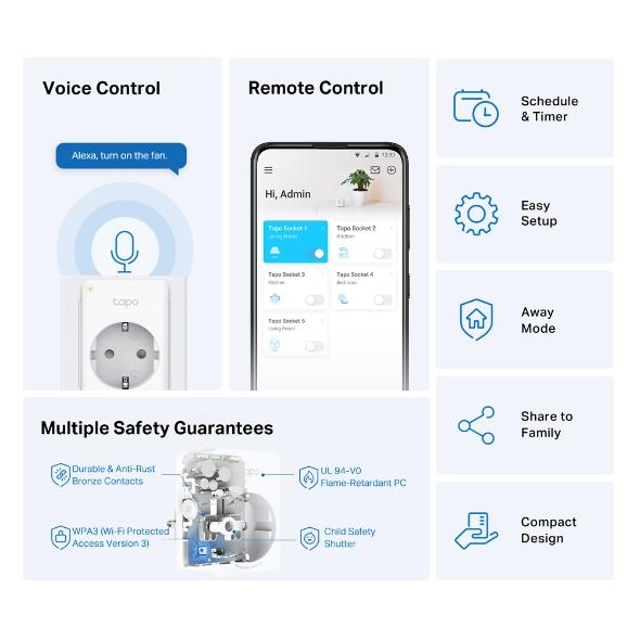 TP LINK TAPO P100 Смарт контакт 10A, 2300W, 2.4Ghz, задаване на график, таймер - Image 2