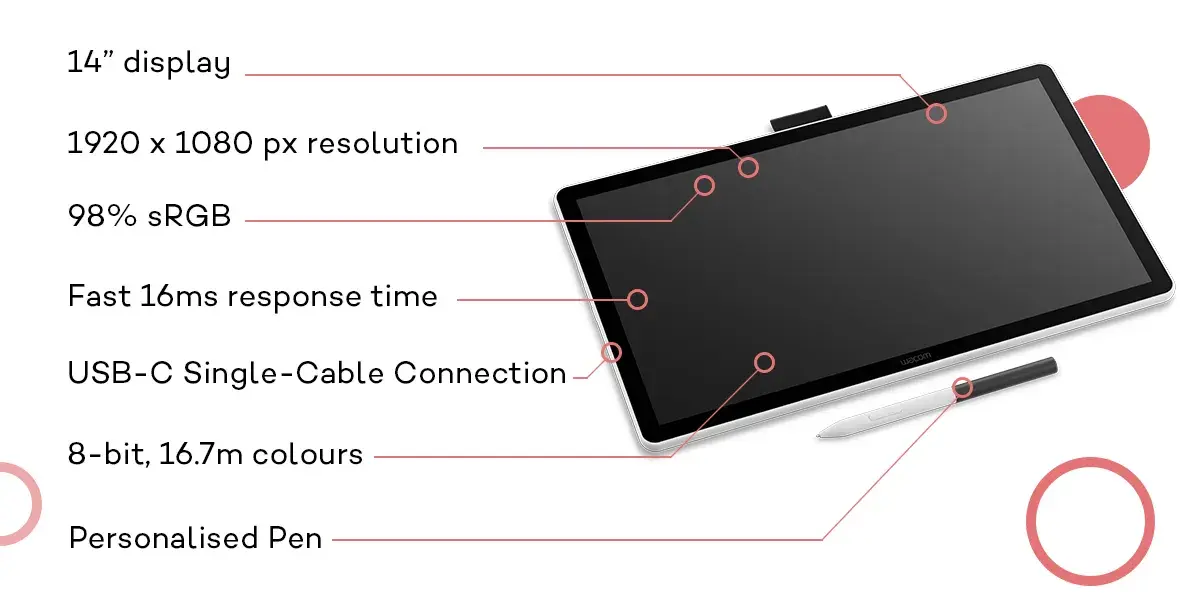 WACOM Графичен дисплей таблет One pen display 14.0" - Image 9