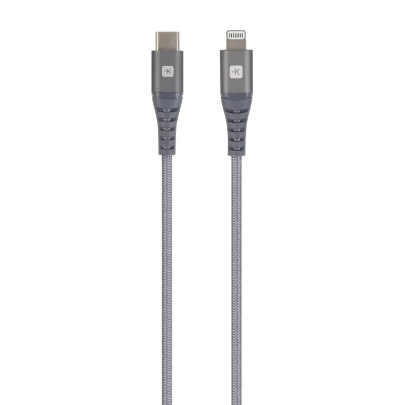 Кабел Skross, USB-C - Lightning, Метална оплетка, 2.0 м, Сив