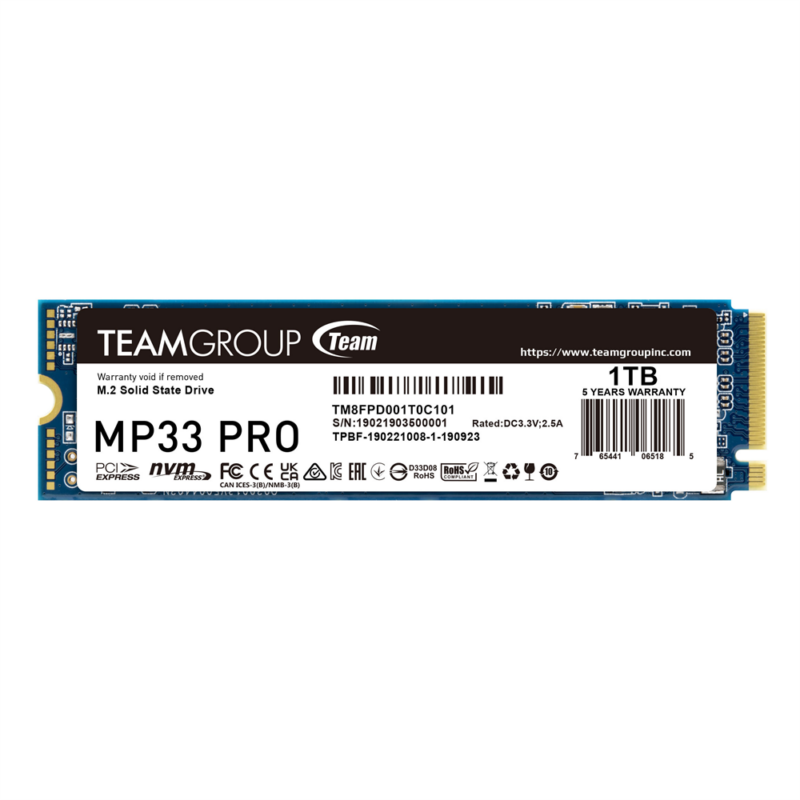 SSD Team Group MP33 PRO, M.2 2280 NVMe, 1TB, PCIe Gen3x4