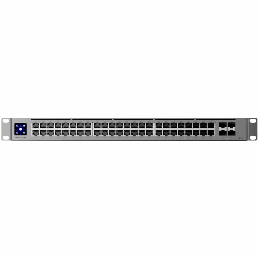 Ubiquiti 48-port, Layer 3 switch 2.5 GbE and PoE++ output, 16x 2.5 GbE ports including (8) PoE+ and (8) PoE++, 32x GbE ports including (24) PoE+ and (8) PoE++, 4x 10G SFP+ ports. Can power devices with up to 720W, it has power consumption of 100W (Excluding PoE output)