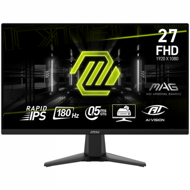 MSI MAG 275F Gaming Monitor, 27" 180Hz, FHD (1920x1080) 16:9, Rapid IPS, 0.5ms, 250nits, 1000:1, 178/178, AMD FreeSync, 1x DP, 2x HDMI, 3Y Warranty