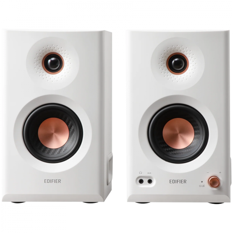 Edifier MR5 Active Studio Monitors (Tri-amped), BT V6.0, Balanced XLR, Balanced TRS, RCA and AUX, which headphone output, 5-inch woofers, 3.75-inch mid-range drivers, and 1-inch silk dome tweeters, 110W (RMS), Room Acoustic Compensation, White