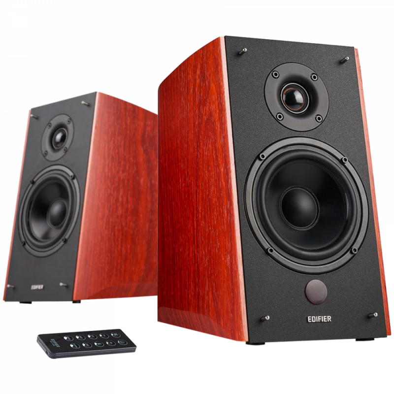Edifier R2000DB 2.0 Bookshelf Speakers, Bluetooth, 3.5mm to RCA, Optical, 1-inch Tweeters, 5-inch Drivers, 120W (RMS), Control Knobs and Remote Control, Brown