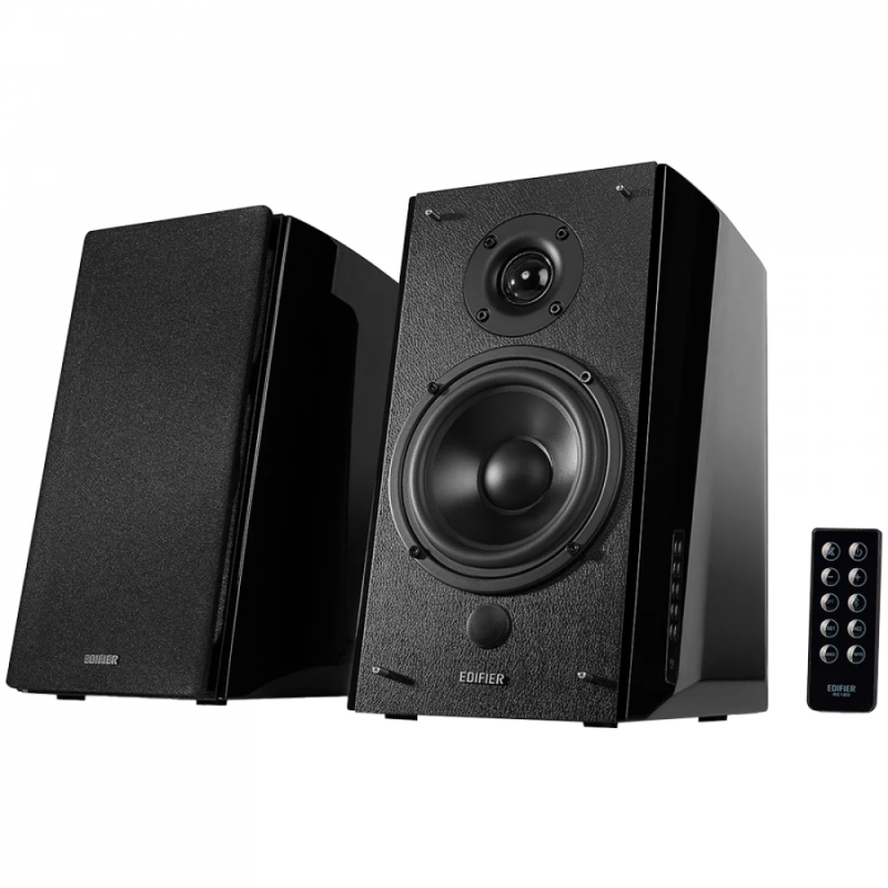 Edifier R2000DB 2.0 Bookshelf Speakers, Bluetooth, 3.5mm to RCA, Optical, 1-inch Tweeters, 5-inch Drivers, 120W (RMS), Control Knobs and Remote Control, Black