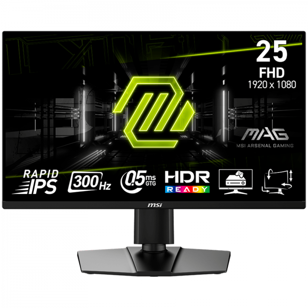 MSI MAG 255PxF, Gaming Monitor, 24.5" 300Hz, FHD (1920x1080) 16:9, Rapid IPS Anti-glare, 0.5ms, 250nits, 1000:1, 178/178, AMD FreeSync Premium, 2x2W Speakers, Adjustable stand, 1x DP, 2x HDMI, 1x Headphone-out, 3Y Warranty