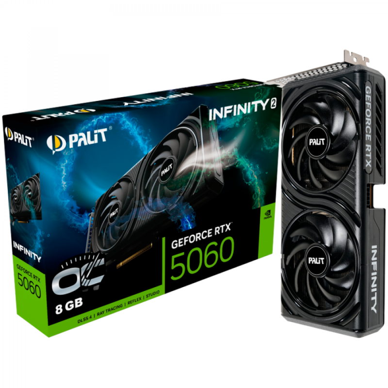PALIT GeForce RTX 5060 Infinity 2 OC 8GB GDDR7 128 bit, 1x HDMI 2.1b, 3x DP 2.1b, 2 Fan, 1x 8-pin pwr connector, 550W, 262.1 x 126.3 x 40.1 mm, NE75060V19P1-GB2063L BULK