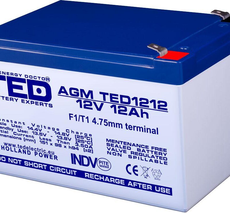 Оловна Батерия TED ELECTRIC, 12V, 12Ah, 152/ 98/ 96 mm, AGM