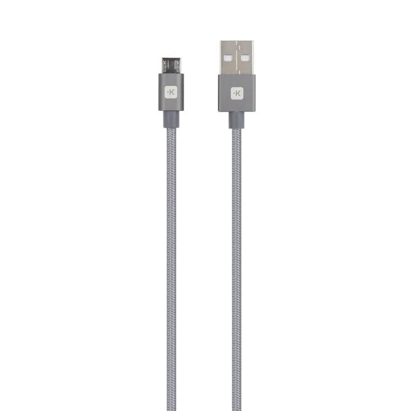 Кабел Skross, USB-A - microUSB, Метална оплетка, 1.20 м, Сив