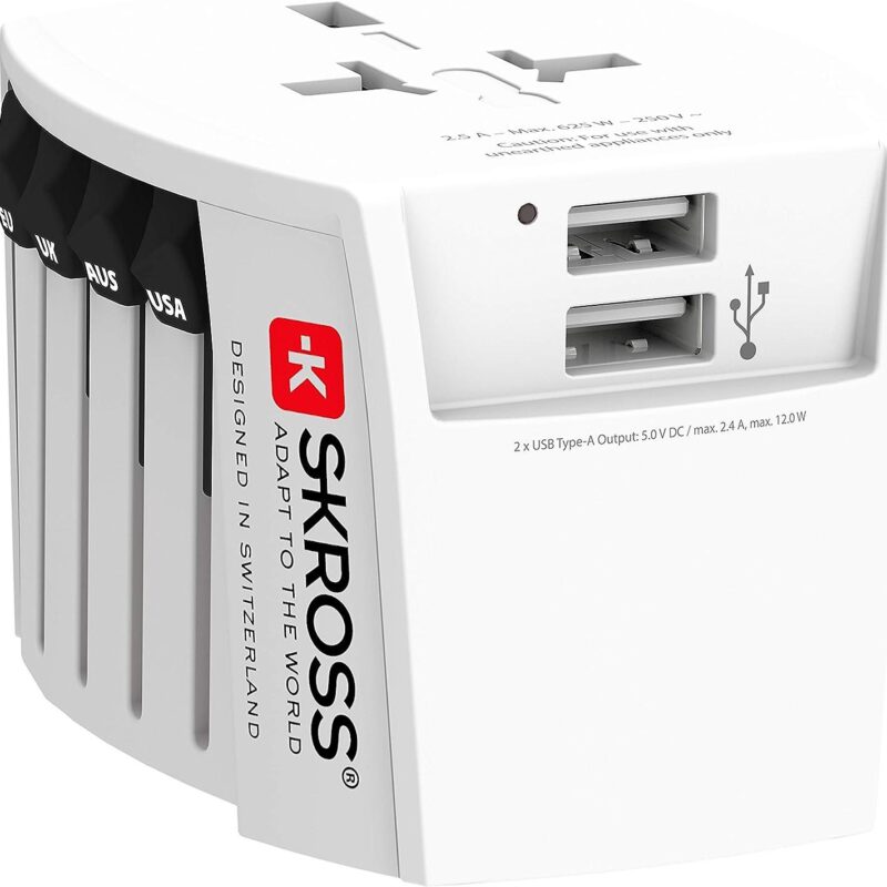 Адаптер SKROSS PRO MUV 2 x USB-A, 1.302960, World, Бял