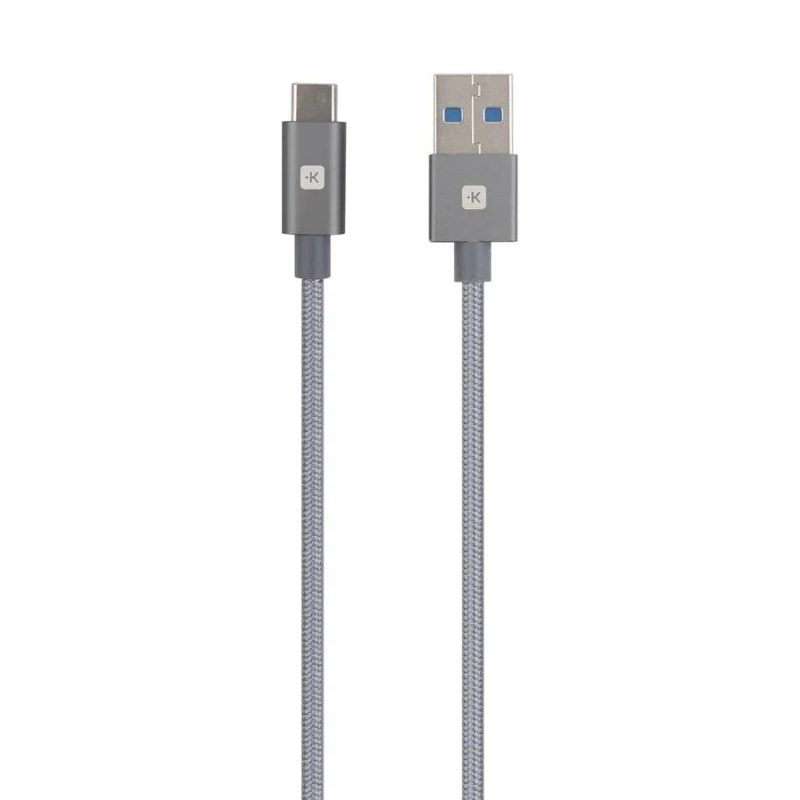 Кабел Skross, USB-A - USB-C, Метална оплетка, 1.20 м, Сив