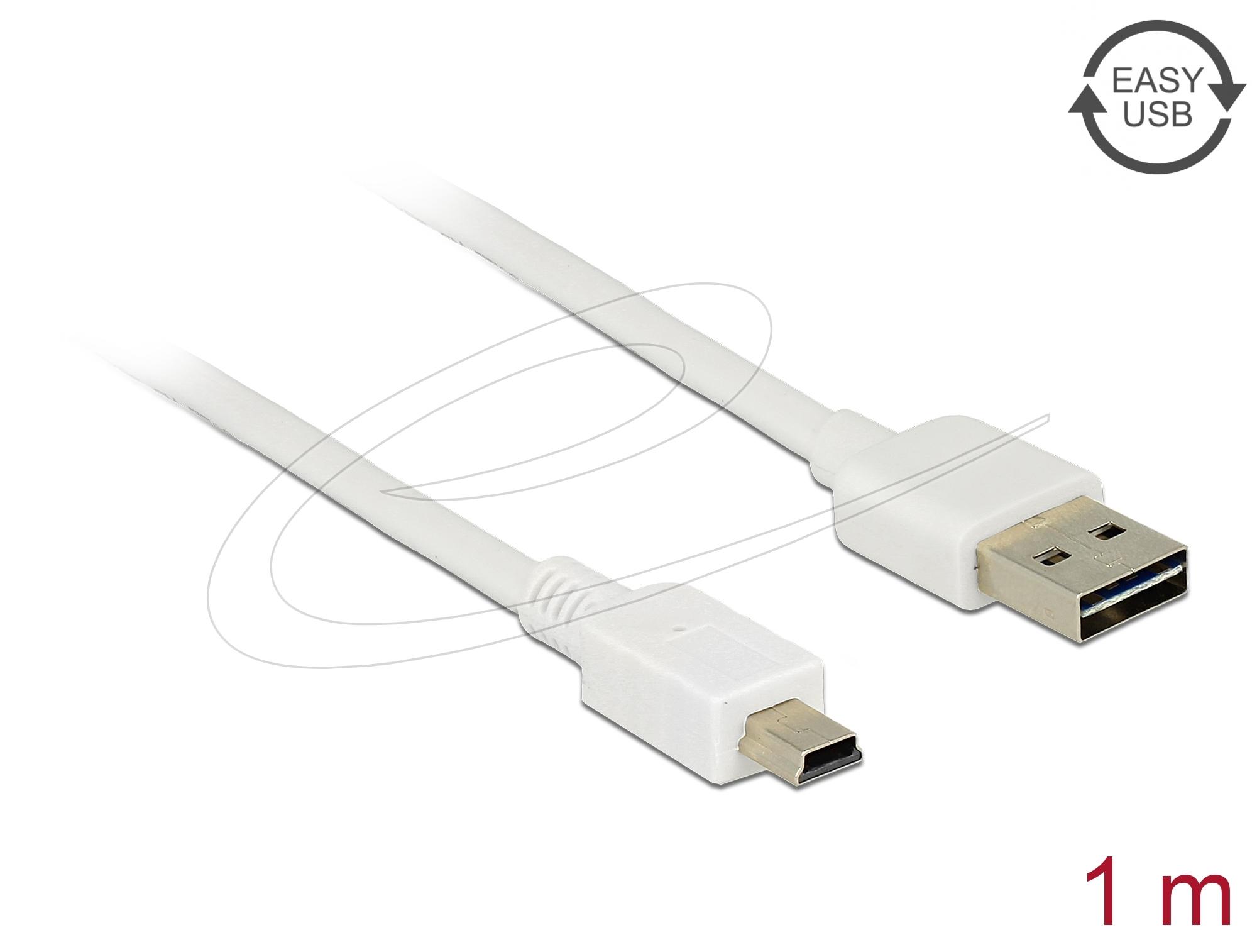 Кабел Delock EASY-USB-A 2.0 мъжко към USB Mini-B мъжко, 1m , бял - Image 2