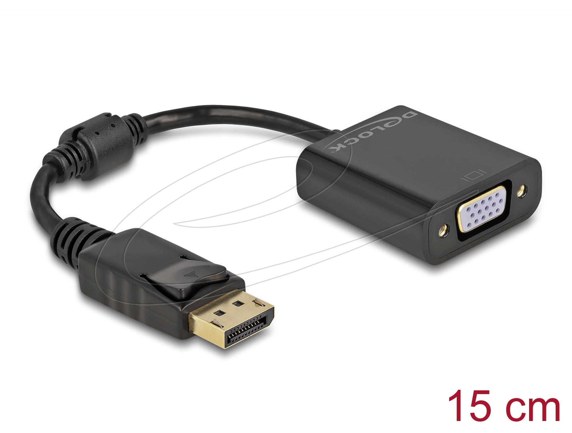 Адаптер Delock DisplayPort 1.2 мъжко към VGA женско, черно