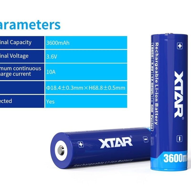 Акумулаторна батерия XTAR за фенери 18650 със защита , 3600mAh, Li-ion