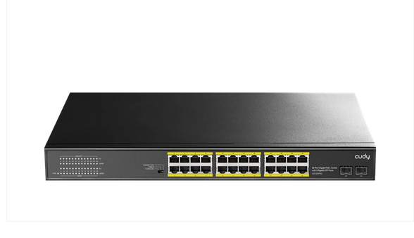 Суич Cudy GS1028PS2, 24 портов, 10/100/1000, 24× GbE with 802.3at/af PoE, 2× Uplink SFP, Default/VLAN/Extend Modes , за 19" rack