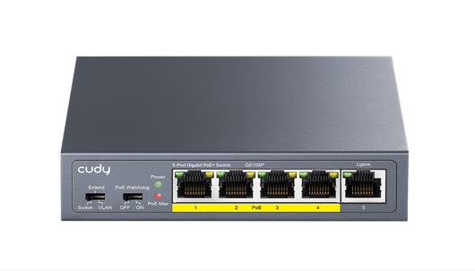 Суич Cudy GS105P , 5x портов POE метален корпус+Switch 36W, неуправляем
