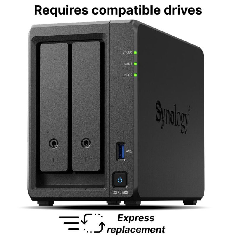 Мрежов сторидж NAS Synology DS725+, за 2 диска 3.5"/2.5", 2 x M.2 NVMe