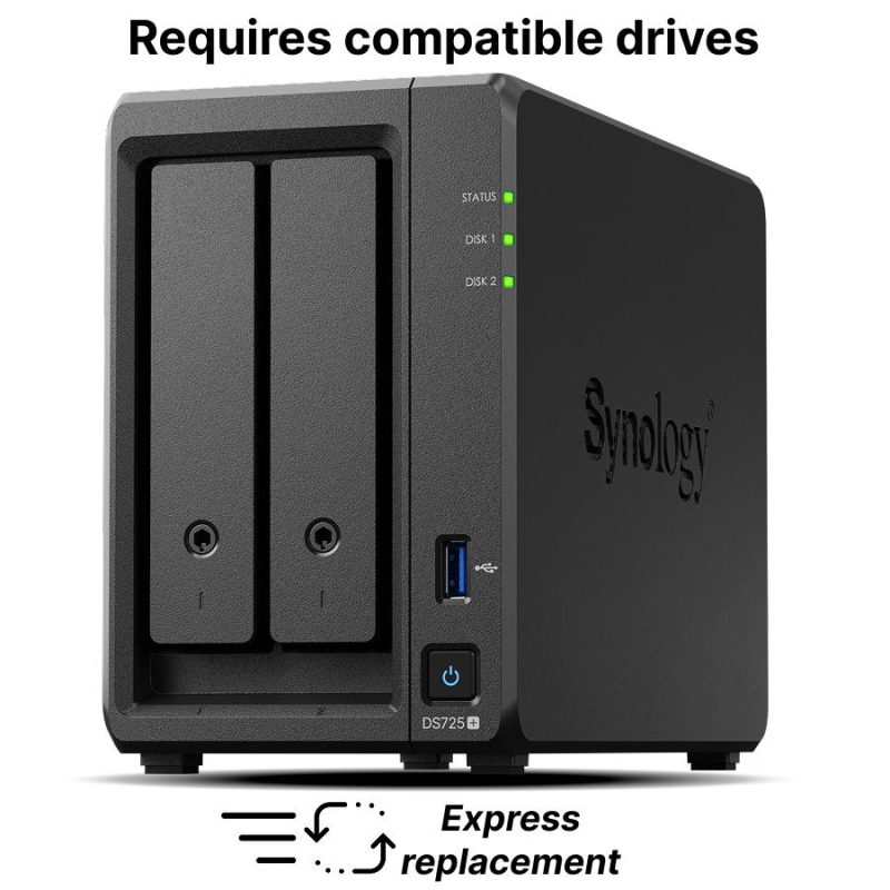 Мрежов сторидж NAS Synology DS725+, за 2 диска 3.5"/2.5", 2 x M.2 NVMe
