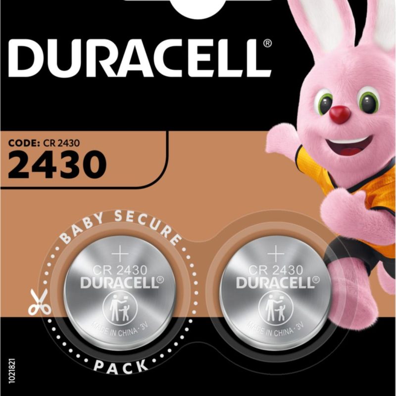 Бутонна батерия литиева DURACELL CR2430, 3V,  2 бр. в блистер, цена за 2 бр. батерии