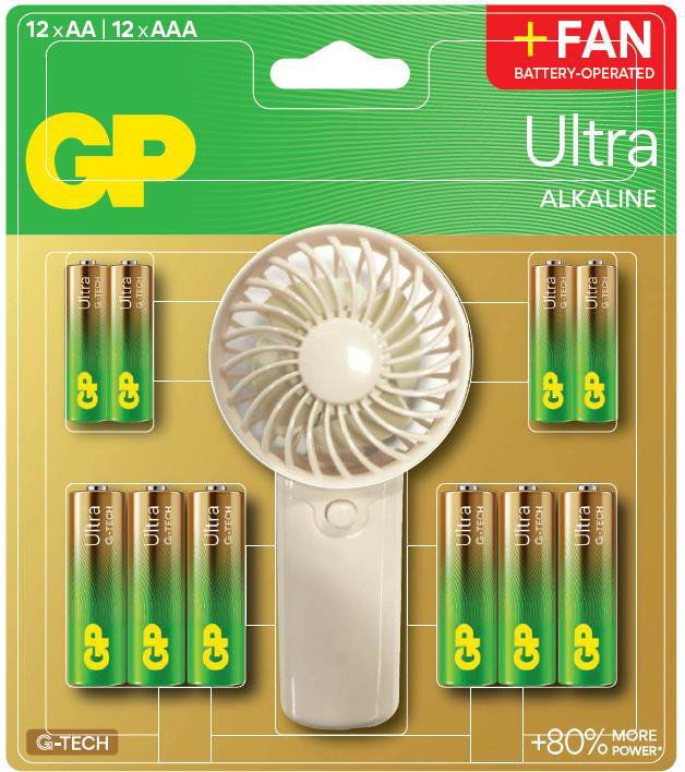 GP SUMMER PACK Алкални батерии  ULTRA AA x 12 бр. + ULTRA AAA x 12 бр. + Fan/ Вентилатор/  GP BATTERIES