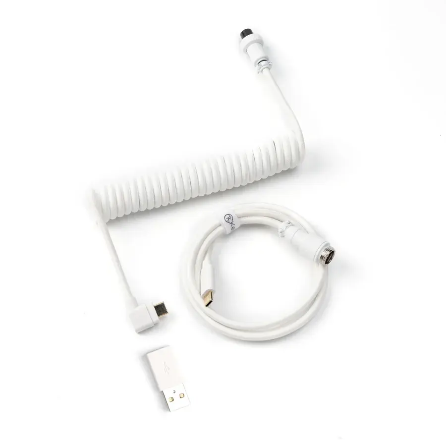 Кабел за клавиатура Keychron Coiled Aviator Cable Angled USB-C - White
