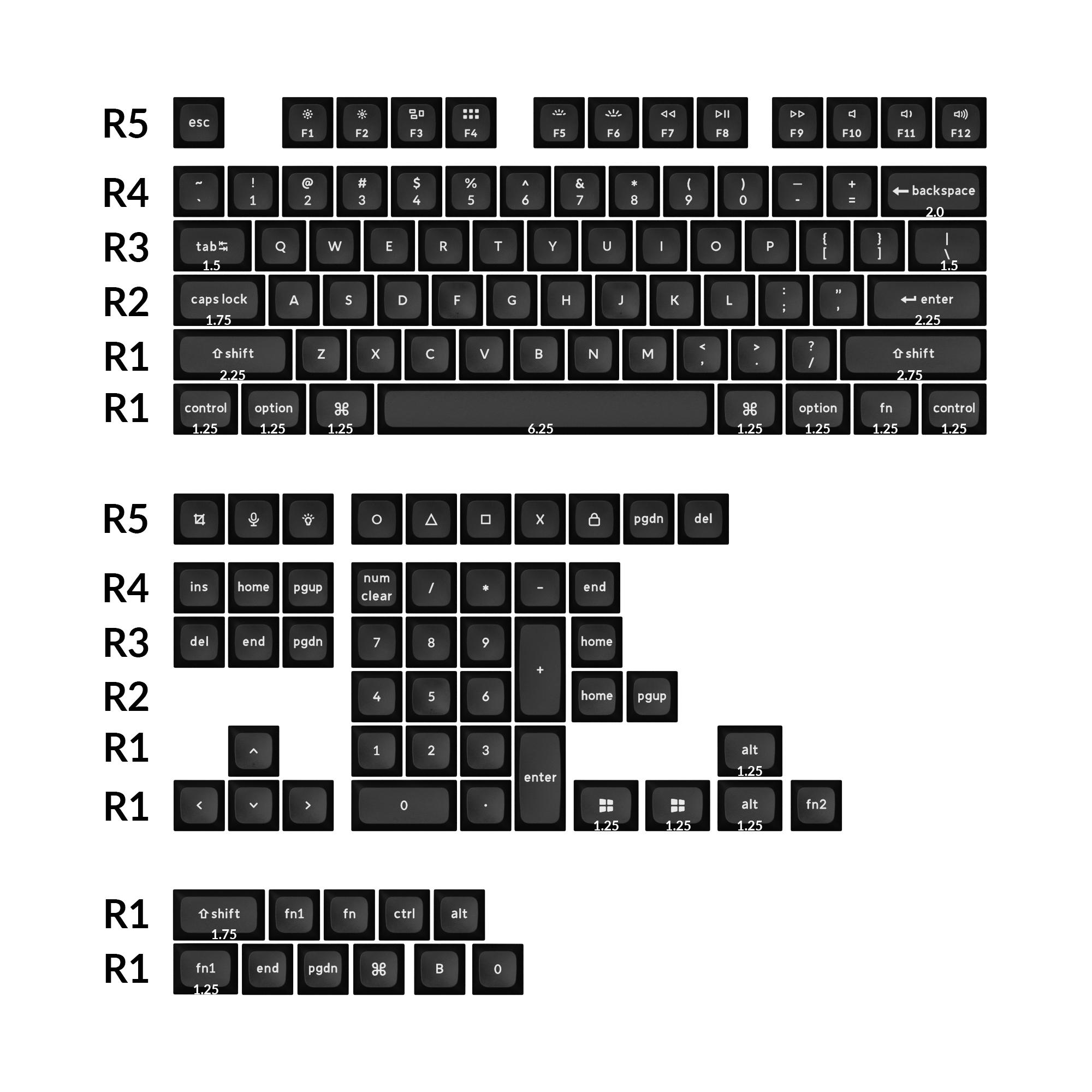 Капачки за механична клавиатура Keychron Double Shot KSA PBT Keycap Full Keycap Set 137 Keycaps - Black - Image 2