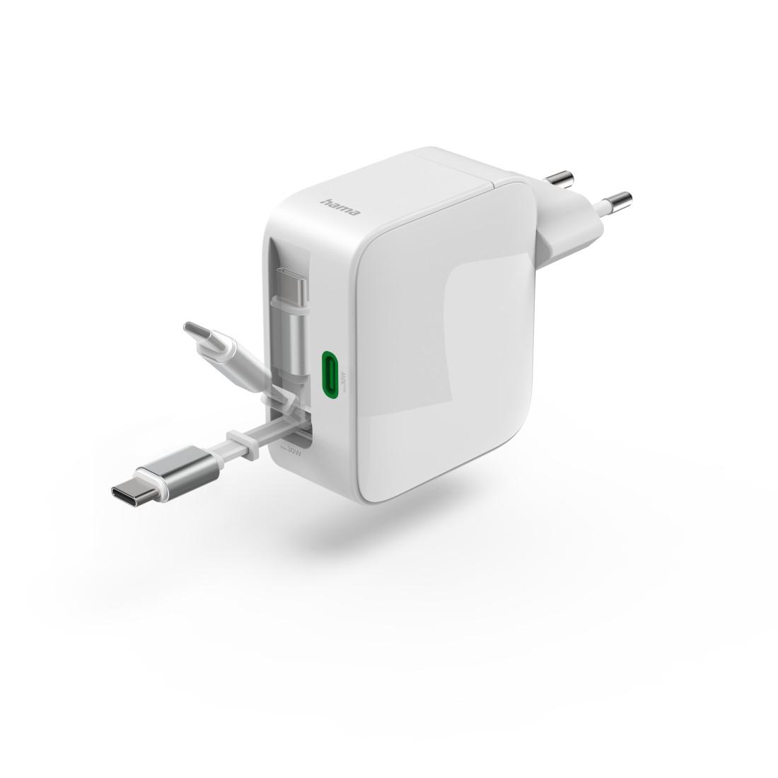 HAMA Бързо зарядно, 30 W, GaN, 2x USB-C, с разтегателен кабел 0.7м, бял - Image 6