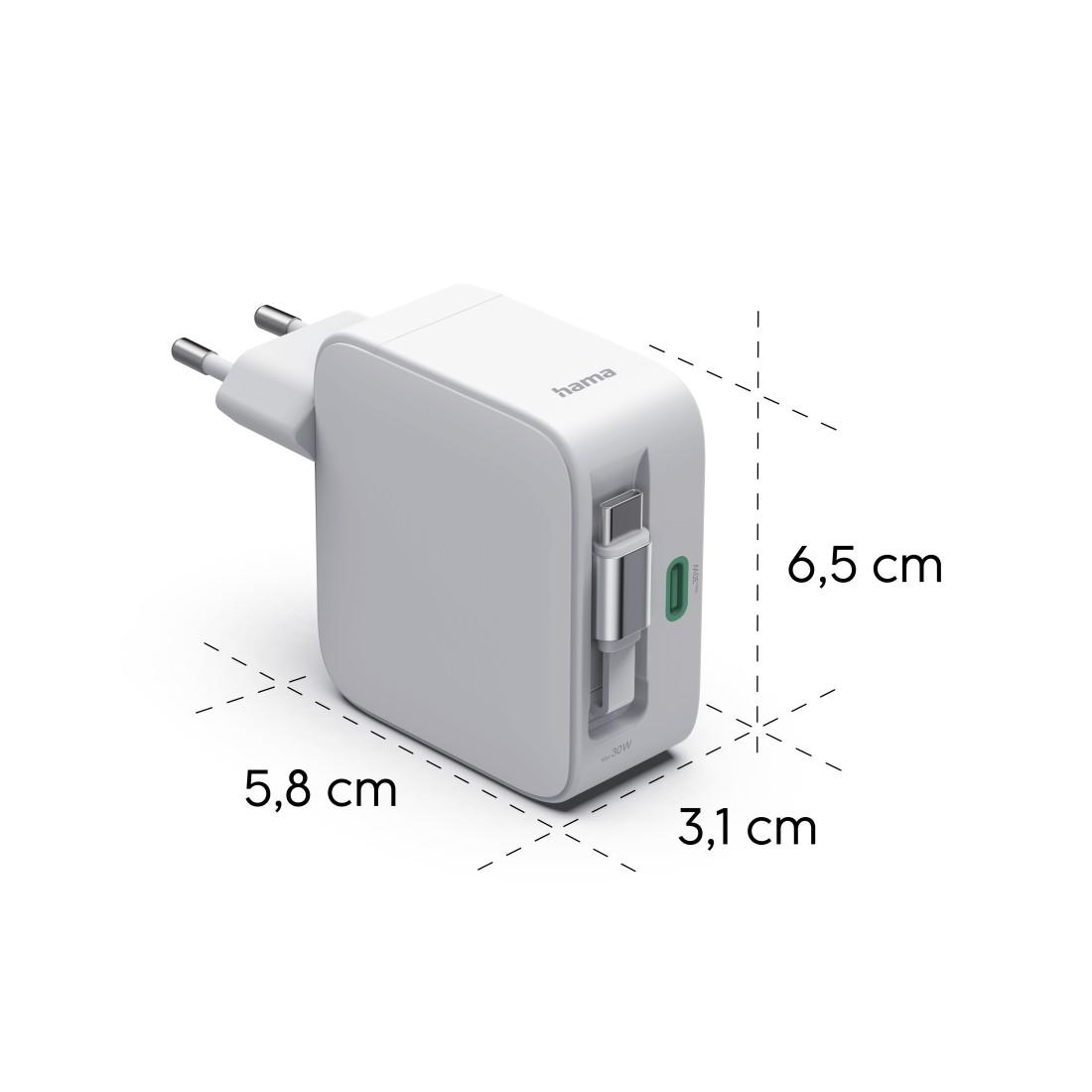 HAMA Бързо зарядно, 30 W, GaN, 2x USB-C, с разтегателен кабел 0.7м, бял - Image 11
