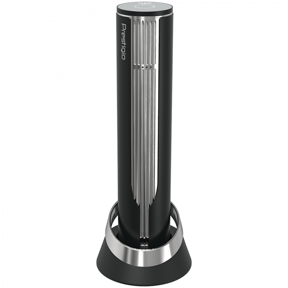 Prestigio Maggiore, smart wine opener, 100% automatic, opens up to 70 bottles without recharging, foil cutter included, premium design, 480mAh battery, Dimensions D 48*H228mm, black + silver color.