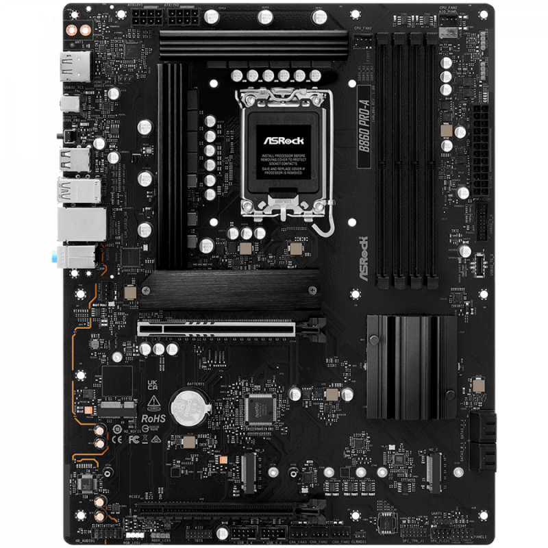 ASROCK MB Desktop B860 PRO-A, S.1851, 4x DDR5, 1x PCIe 5.0 x16, 1x PCIe 4.0 x4, 1x Blazing M.2, 2x Hyper M.2, 4x SATA3, 2x USB-C, 8x USB 3.2, 6x USB 2.0, 1x HDMI, 1x DP, 1x RJ-45 2.5 GB Lan, ATX, 90-MXBRN0-A0UAYZ