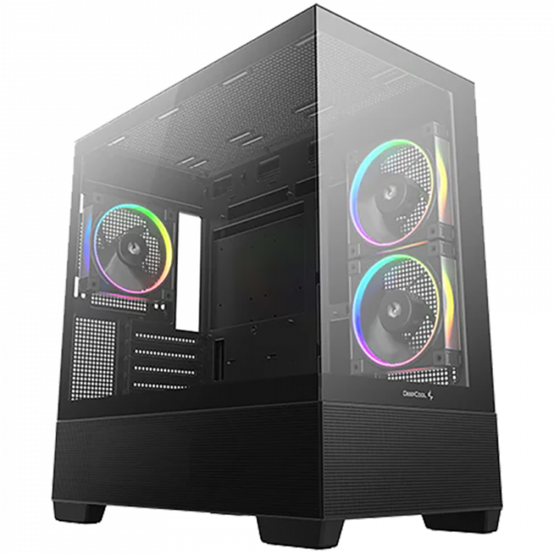 DeepCool CG380-3F, Mid Tower, Mini-ITX/Micro-ATX(Rear Connector), 2xUSB3.0, 1xUSB Type-C, 1xAudio, 3x120mm Pre-Installed ARGB Fans, Tempered Glass, Mesh Panel, Black, R-CG380-BKAGM3-G
