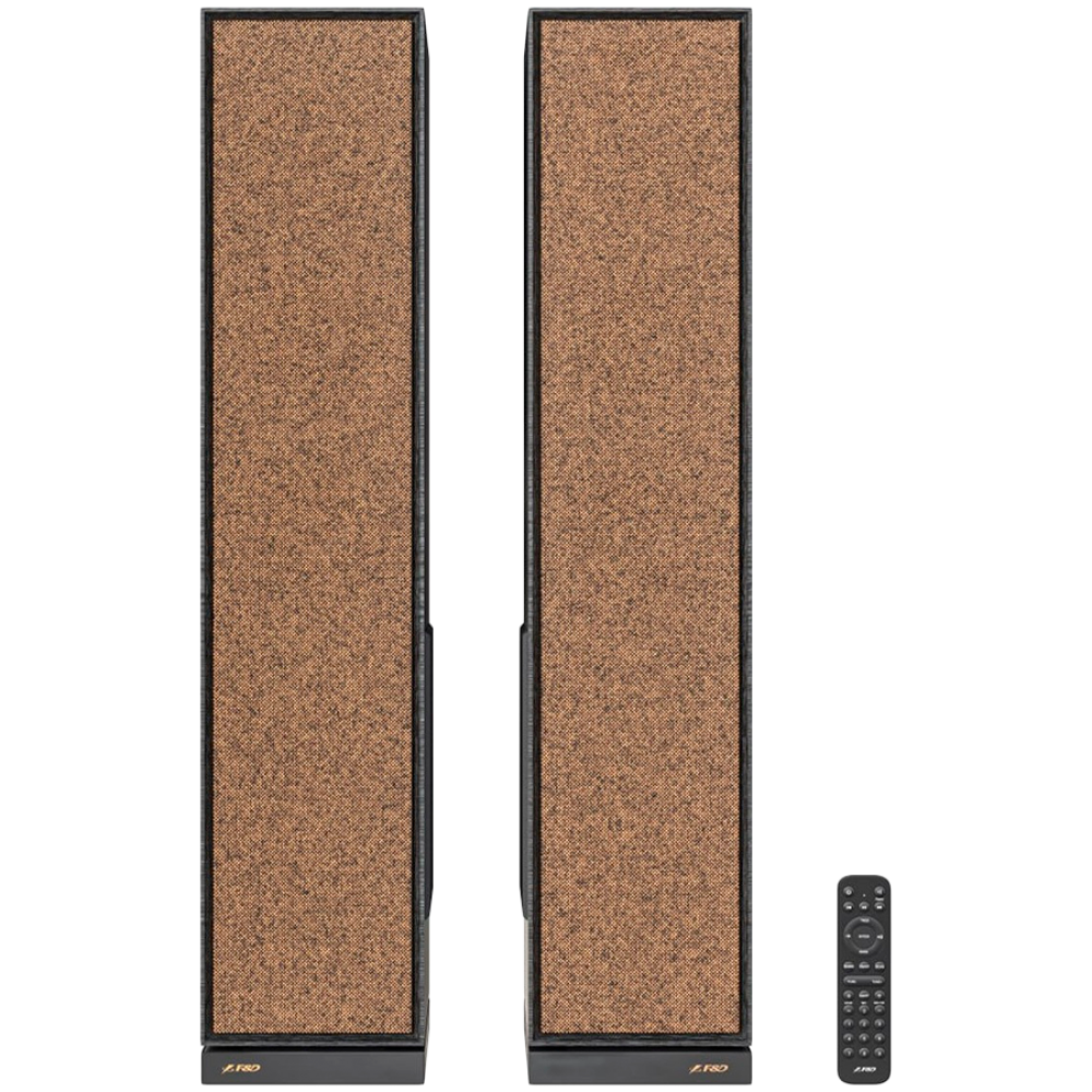 F&D T-68X 2.0 Floorstanding Speakers, 140W RMS ( 70Wx2), 1'' Tweeter + 4'' Speakers + 8'' Subwoofer for each channel, BT 5.3/Optical/COAXIAL/AUX/USB/Karaoke function/LED Display/Remote control/Microphone/Wooden, Touch buttons, Black