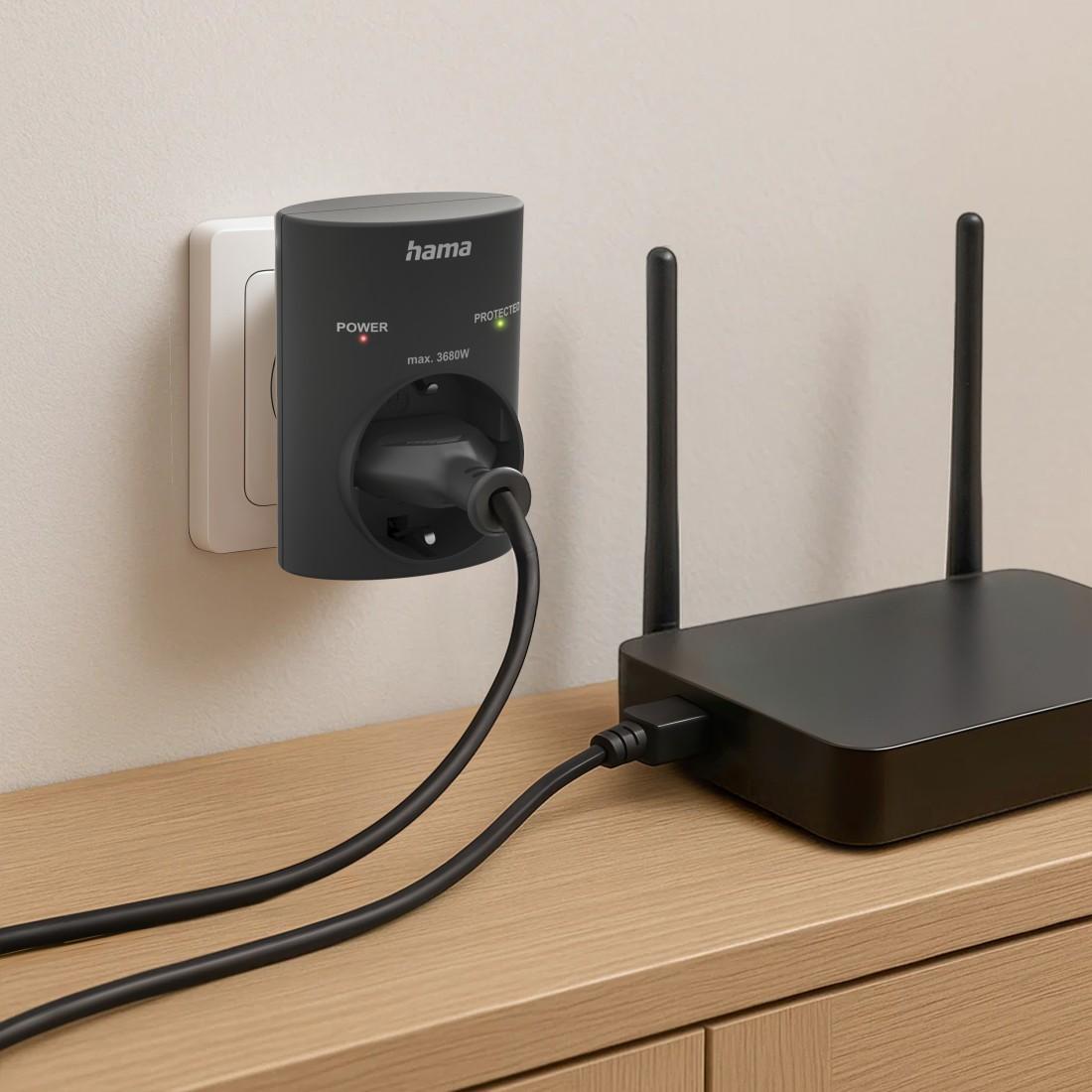 HAMA Контакт с вградена защита от пренапрежение, черен - Image 5