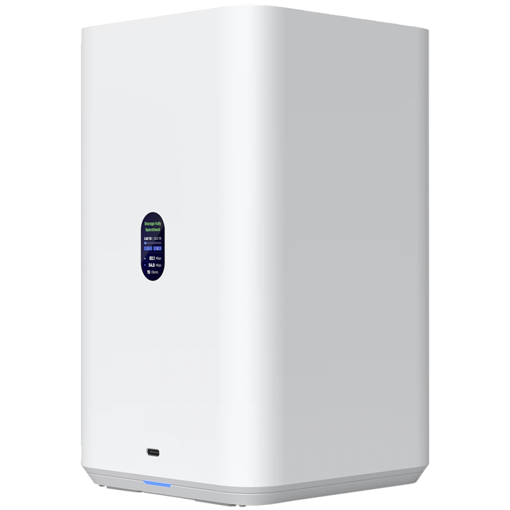 Ubiquiti UniFi  UNAS-2-W-EU Network Attached Storage with (2) 3.5inch HDD bays, 2.5 GbE networking, USB-C connectivity, and an included PoE++ adapter, all in a compact footprint