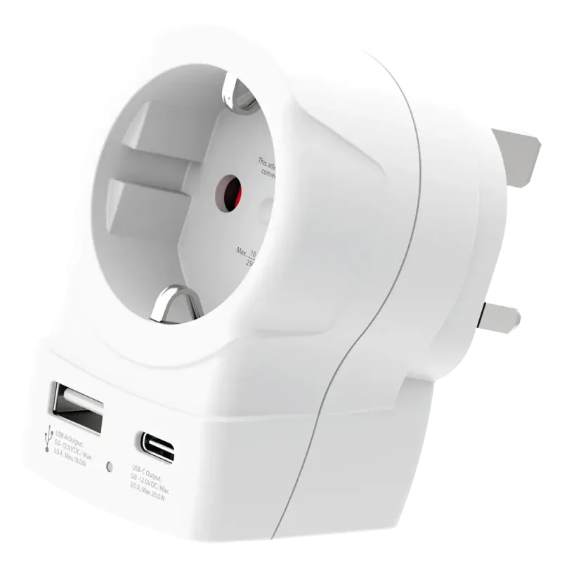 Skross универсален адаптер Europe to UK + 1 x USB  A/C порт, 20W 1500283E