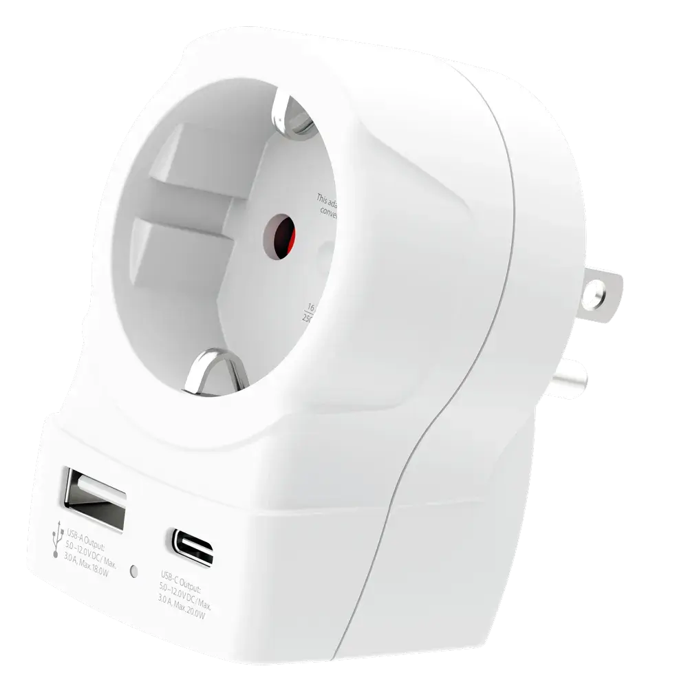Skross универсален адаптер Europe to USA+1xUSB A/C, 20W , 1500284E