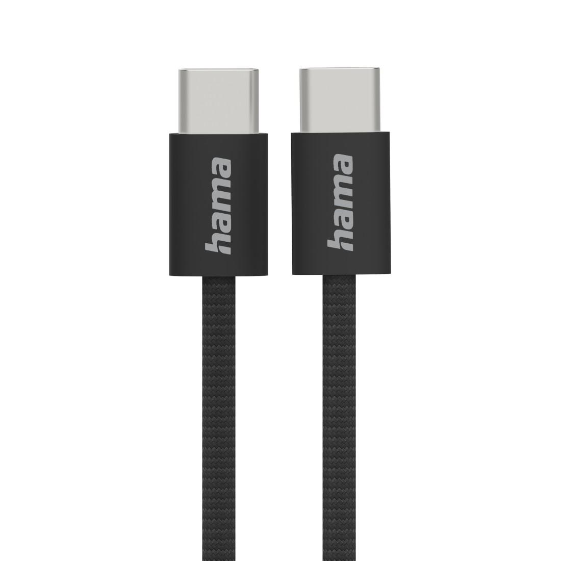 HAMA Кабел за зареждане "Fabric", USB-C - USB-C, 1 m, Nylon, черен