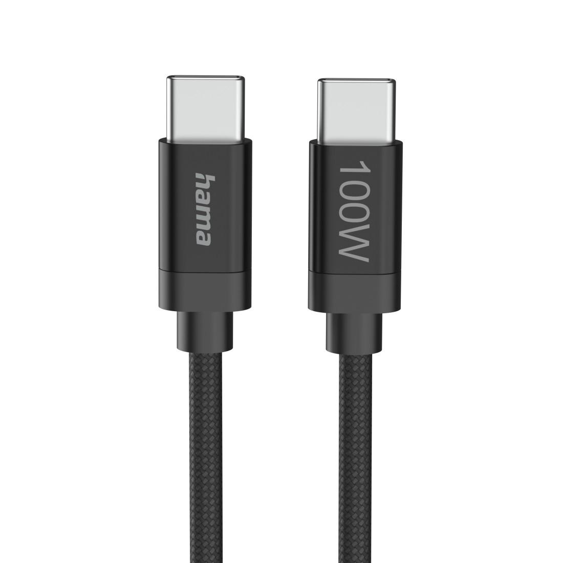 Hama Кабел за зареждане, "Fabric", USB-C - USB-C, 100 W, 3 m, Nylon, black