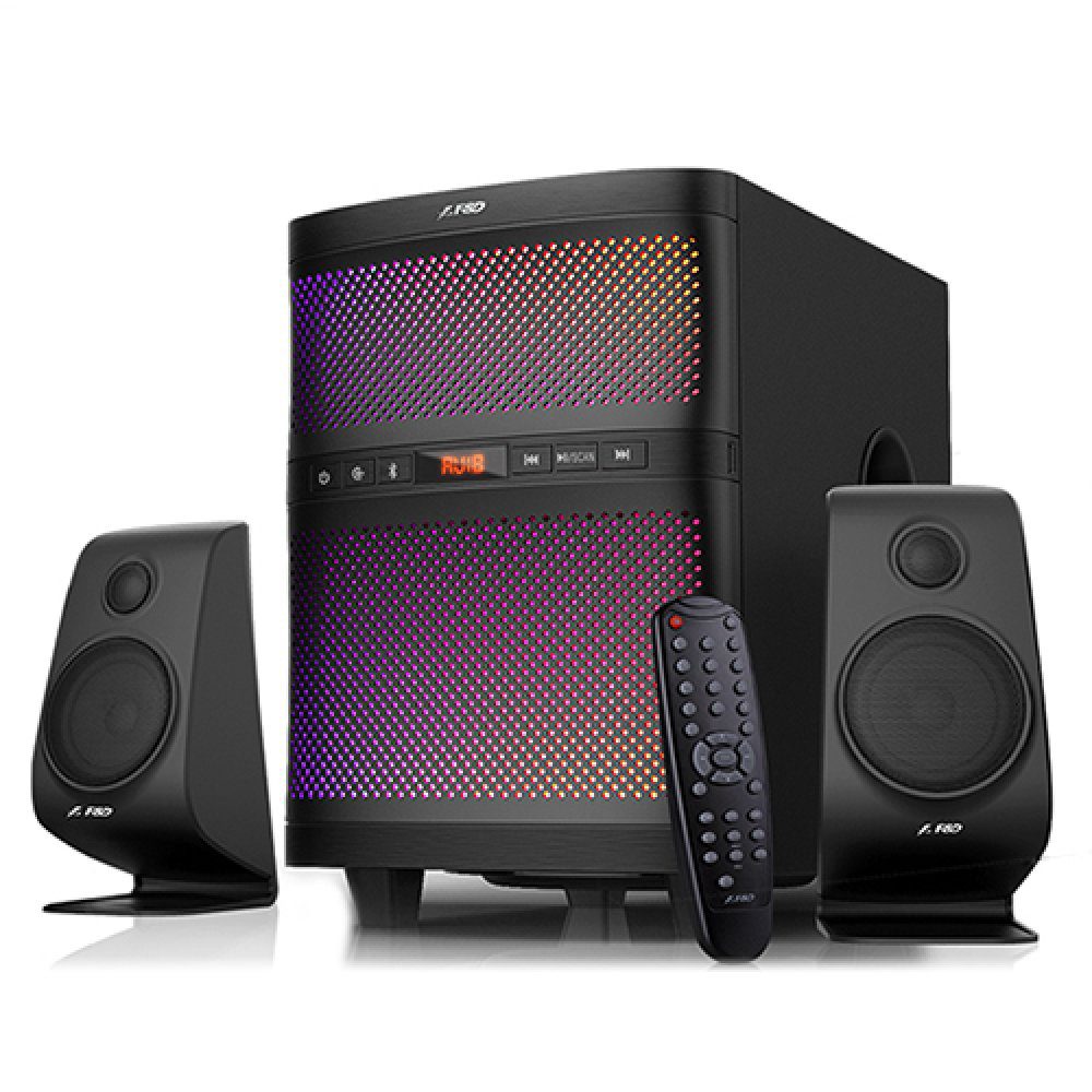 F&D F580X 2.1 Multimedia Speakers, 70W RMS (17.5Wx2+35W), 2x1''Tweeter + 2x3'' Satellites + 8'' Subwoofer, BT 4.2/AUX/USB/FM/SD card reader/Multi-color LED/LED Display/Remote Control/Black