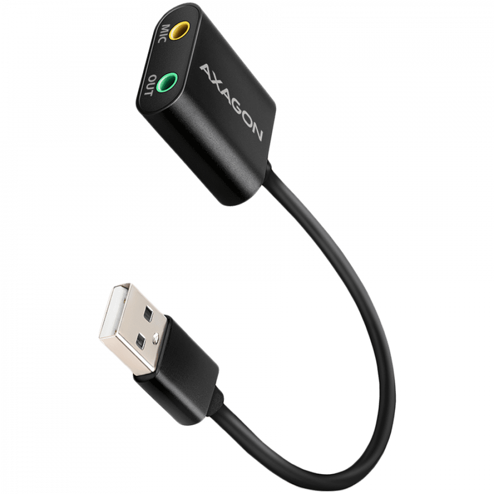 Axagon USB sound card with 15 cm cable and metal body.