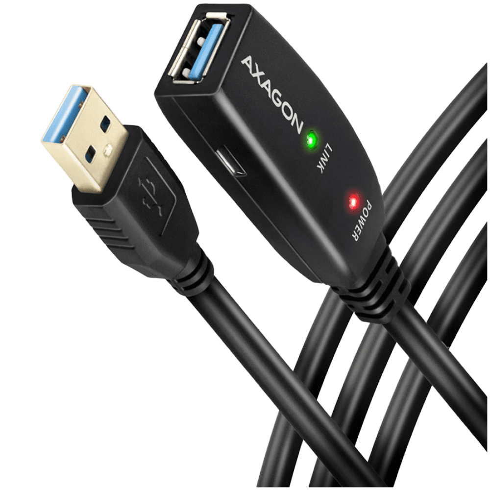 Axagon Active extension USB 3.2 Gen 1 A-M > A-F cable, 5 m long. Power supply option.