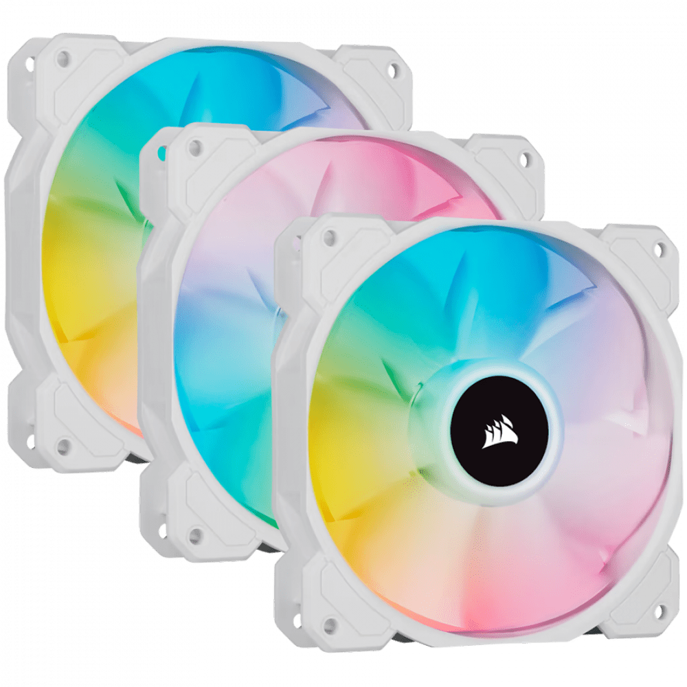 Corsair SP Series, White SP120 RGB ELITE, 120mm RGB LED Fan with AirGuide, Triple Pack with Lighting Node CORE
