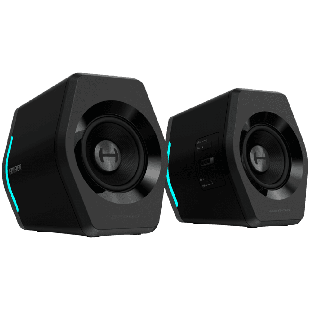 Edifier G2000 2.0 Audio System, BT V5.1, USB, AUX, 2.75-inch Drivers, RGB Lighting, 16W (RMS), Black