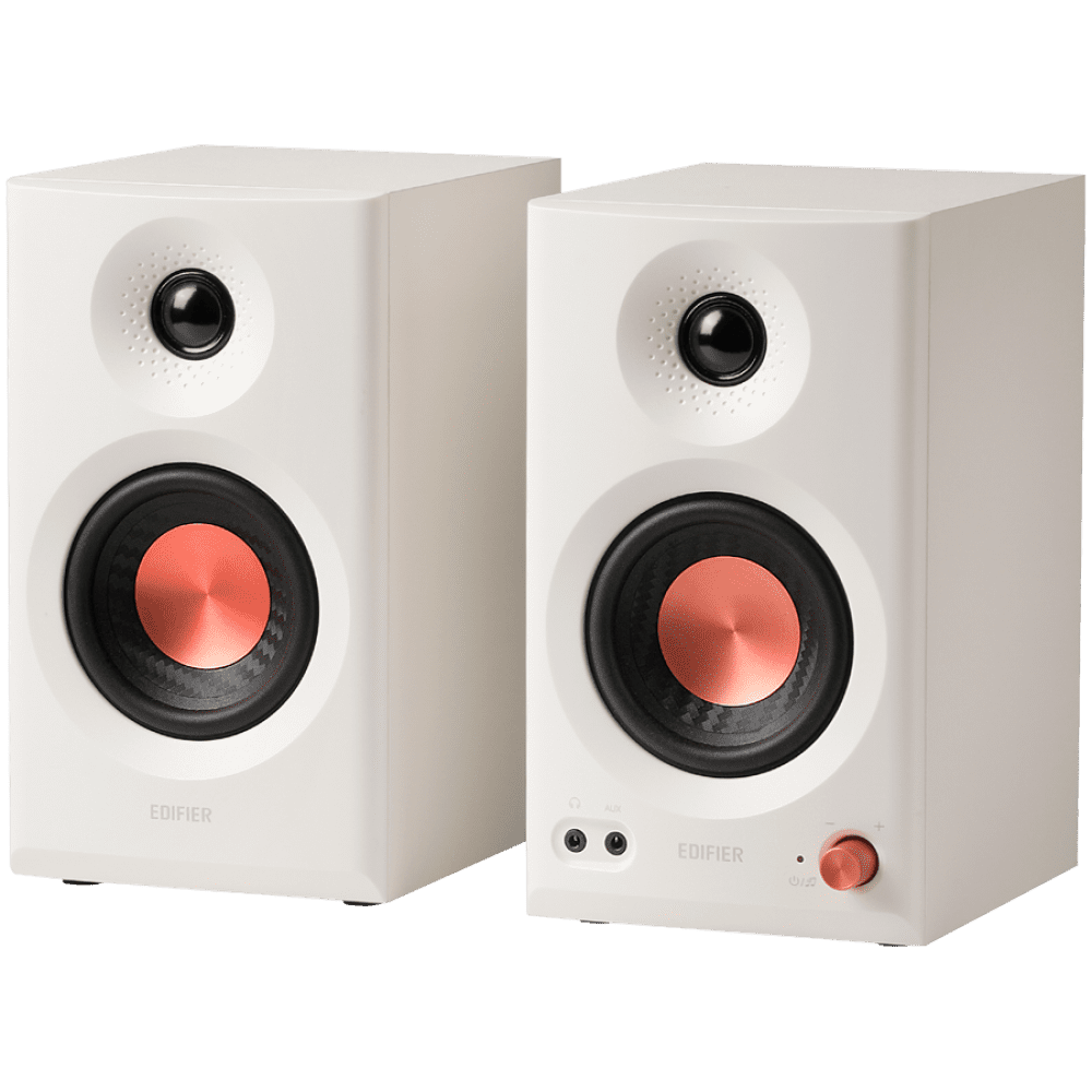 Edifier MR3 Active Studio Monitors, BT V5.4, RCA, AUX, 1-inch Tweeters, 3.5-inch Drivers, 36W (RMS), Tone Control Dials, White